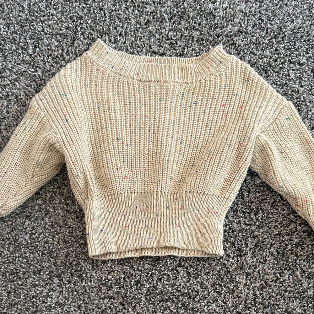 Baby Girl Three Peas Speckled Cream Knit Sweater Size 0-3 Months 100% Cotton